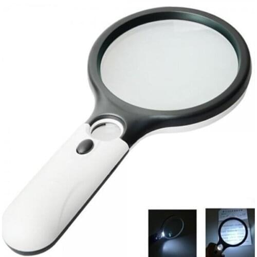 DHL 100PCS 3 LED 45X Light Handheld Magnifier Magnifying Reading Glass Lens Jewelry Loupe#76