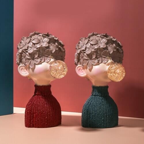 Bubble Gum Figurines Resin Boy Ornaments Abstract Bust Sculpture Crafts Living Room Home Decoration Accessories Christmas Gifts