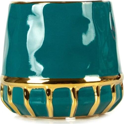 Modern Nordic Style Ceramic Flower Pot with Golden Details, Succulent and Cactus Container, Suitable for Snake Plants