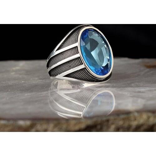 925 Sterling Silver Men Ring with TOPAZ Stone