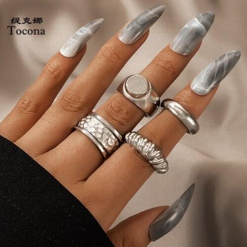 Tocona 4pcs/sets Charms Geoemtry Ring Sets for Women Men New Trendy Silver Color Alloy Metal Width Ring Jewelry кольца 19643