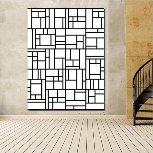 Composition Black White By Pietr Mondrianos Art Canvas Poster Painting Oil Wall Picture Print Home Bedroom Decoration Artwork HD