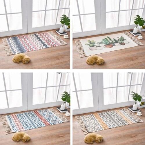 Nordic cotton hemp floor mat ethnic style carpet door mat foot mat entering bedroom non slip mat household Bohemia