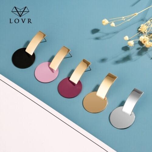 LOVR 2019 New Korean Fashion Gold Earrings For Women Geometric Statement Round Shell Metal Vintage Dangle Drop Earring Jewelry