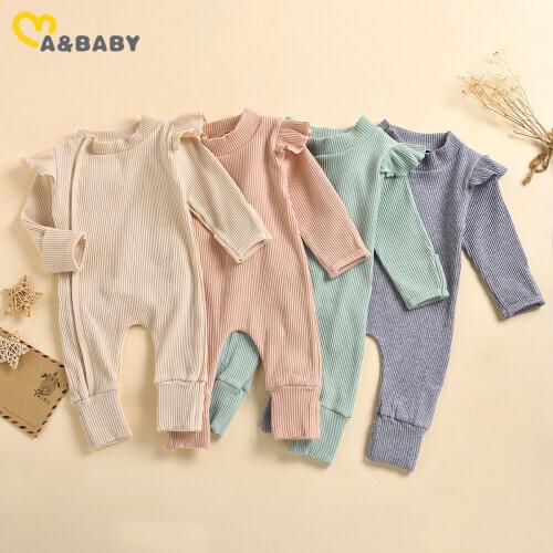 Ma&Baby 0-18M Spring Autumn Toddler Infant Newborn Baby Girls Knitted Romper Long Sleeve Ruffles Jumpsuit Solid Color Costumes