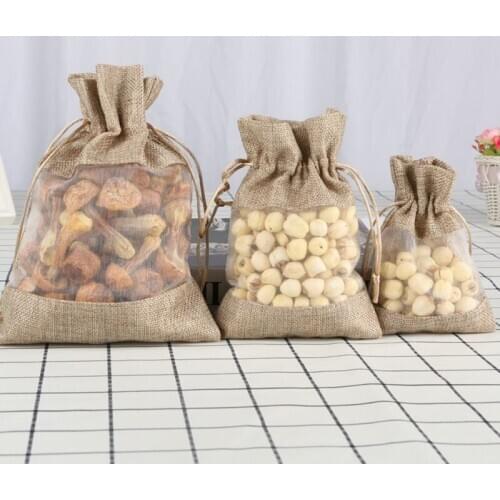 1pc Linen Burlap Organza Bag with Drawstring for Wedding Christmas Party Favors Gift Cosmetic Samples Goodies Mesh Pouch
