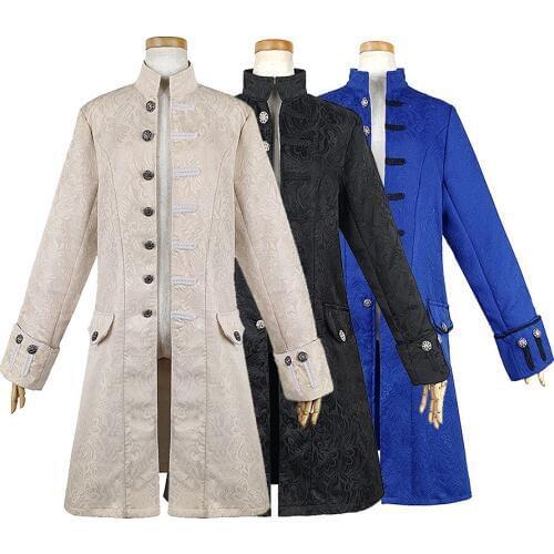 Men Victoria Edwardian Steampunk Trench Coat Frock Outwear Vintage Prince Overcoat Medieval Renaissance Jacket Cosplay Costume
