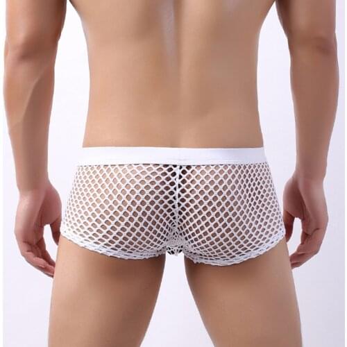 2020 New Sexy Breathable Thin Boxer Black Men Mesh Transparent See Through U-convex Underwear Fishnet Lingerie Gay Wear Shorts