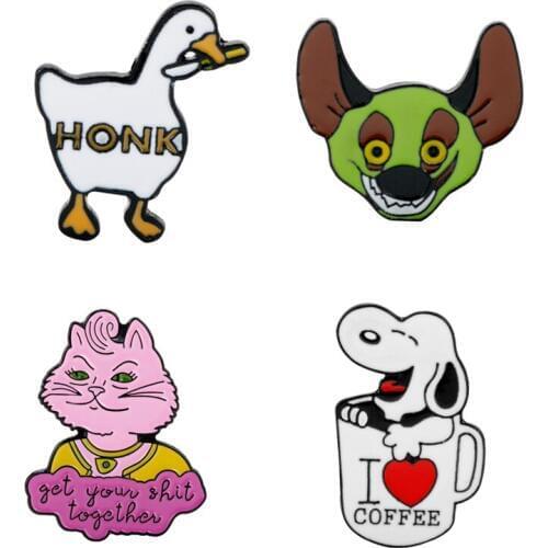 New Untitled Goose Game Brooches Honk Enamel Pins Cute Cat Kitty Dog I Love Coffee Badge Lapel Pin For Men Women Gifts