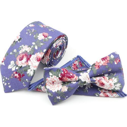 New Style Mens Designer Skinny Floral Cotton Rose Pocket Square Handkerchief Butterfly Bow Tie Ties Set Gentlemen Business Gift