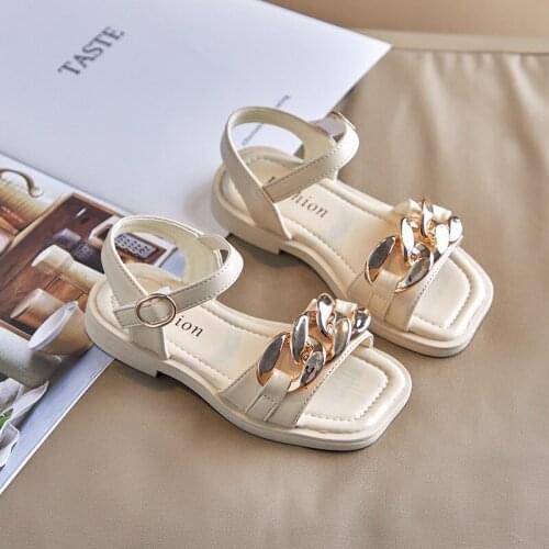 3-12 Year 2021 Beach Child Shoes Summer Kids Princess Shoes For Big Girl Fashion Metal Chain Sandals Little Girl Sports Sandal