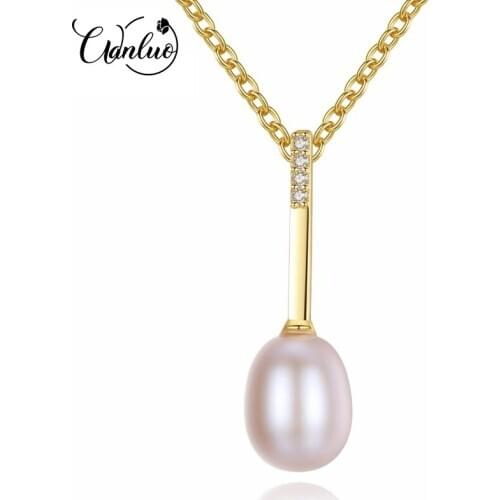 WANLUO Charm 7-8mm White/ Pink/ Purple Natural Pearl 925 Sterling Silver Pendant Necklace Wedding Jewelry For Women Lady Gifts