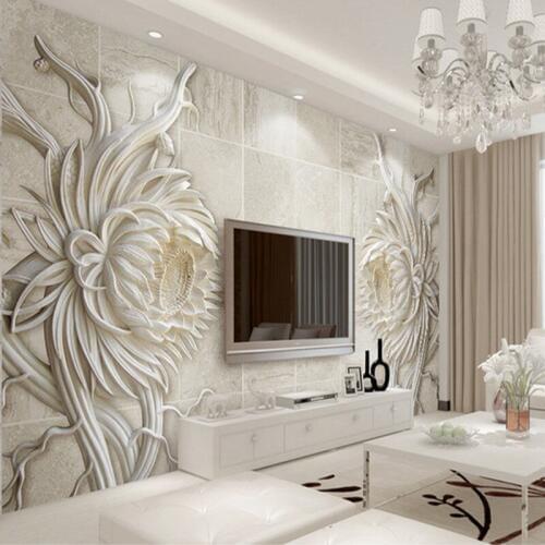 Custom 3D Mural Wallpaper European Style Stone Carving Sunflower Bedroom TV Background Wall Mural 3D Embossed Paper Wallpapers