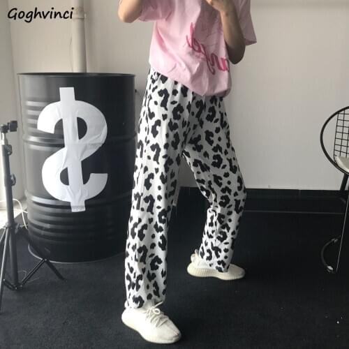 Casual Pants Women Loose Straight Streetwear Printed Cows-pattern Chic Fashion Students Womens All-match BF Stylish Ulzzang Ins