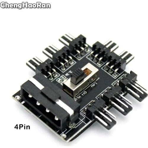 ChengHaoRan 2X 1 to 8 Way Splitter Cooler Cooling Fan Hub 3pin 12V Power Socket PCB Adapter 2 Level Speed PC Computer IDE Molex