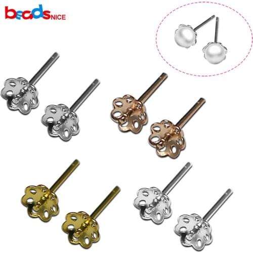 Beadsnice Stud Earring Findings 925 Sterling Silver Post Earring Parts with 5mm Flower Shaped Base for Woman Jewelry DIY ID34300