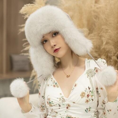 Natural real fox fur Lei Feng hat autumn and winter ear protection hat versatile lovely thickening warm female bomber hat