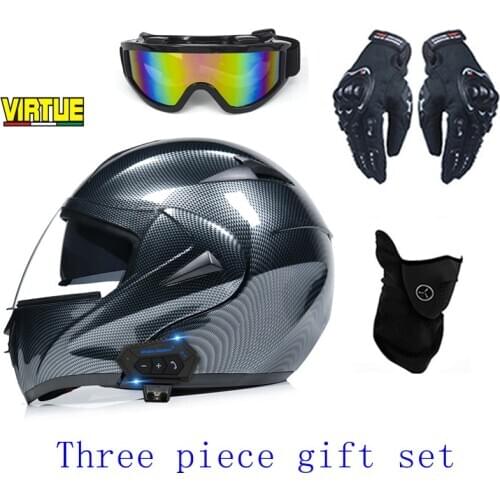 Electric motorcycle Bluetooth helmet, mens uncovering helmet, double lenses, full helmet, running helmet, carbon fiber pattern