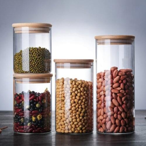 Glass Jar with Bamboo Lid Sealed Canister Food Storage Bottles Container Kitchen Storage for Loose Tea Coffee Bean Sugar Salt
