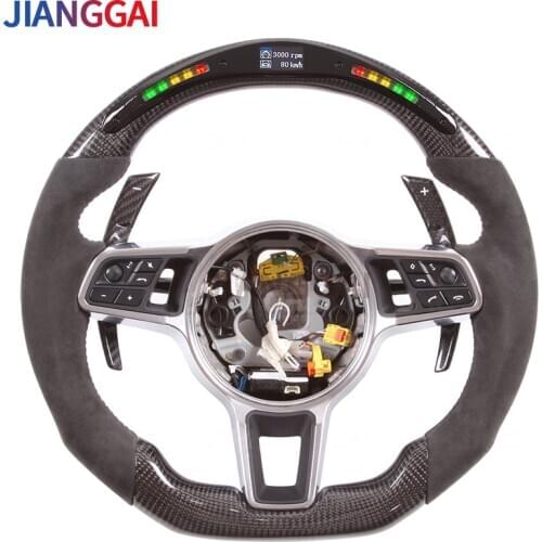 LED Leather Carbon Fiber Car Steering Wheel Compatible For Porsche Panamera/Macan/Cayenne/Cayman/718/911/918