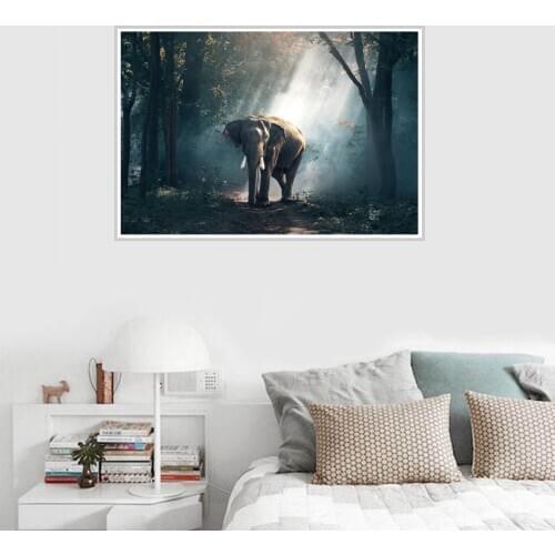 Thailand Elephant Forest View Poster Canvas Print Painting Wall Art Living Room Home Decoration