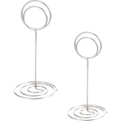 XRHYY 2Pcs New Design Table Number Holder Wedding Table Name Card Holder Clips Picture Memo Note Photo Stand Round Shape Silver