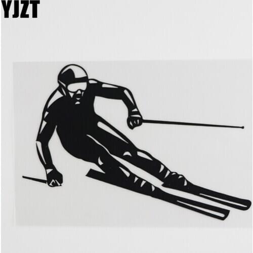 YJZT 14.6CMX10.5CM Skiing Man Extreme Sport Snow Winter Decal Vinyl Car Sticker Black/Silver 8A-0362