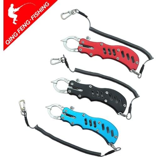 Stainless Steel Fish Lip Gripper Grabber Fishing Grip Tackle Clip Curved Mouth Control Fishing Tool With Lanyard