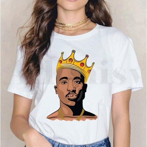 Short Sleeve Female Tops Tees Harajuku VintageT Shirts Tupac 2pac Shakur Rapper Hip Hop Vintage Graphic Womens T-shirt