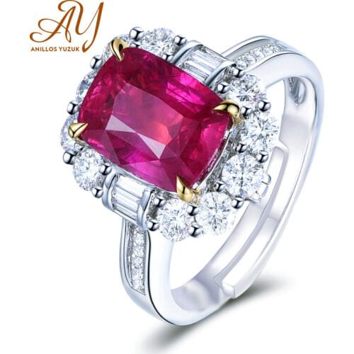 Anillos Yuzuk 925 Sterling Silver Red Ruby Ring For Women Square Cut Rings Flower Zircon Engagement Gemstone Fine Jewelry Gift