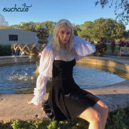 SUCHCUTE Patchwork Dress For Women Modis Autumn 2019 Harajuku Ladies Sukienki Female Dresses Roupas Feminina Woman Party Night