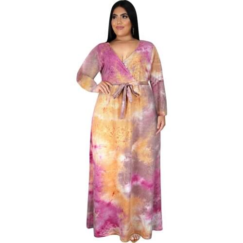 Plus Size Long Sleeve Print Tie Dye Tall Dress Maxi Dresses for Women African Lace Dresses In Clothing