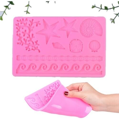1PC New Silicone Starfish Seashell & Seagrass Turn Sugar Chocolate Cookie Molds Kitchen Baking Tools DIY