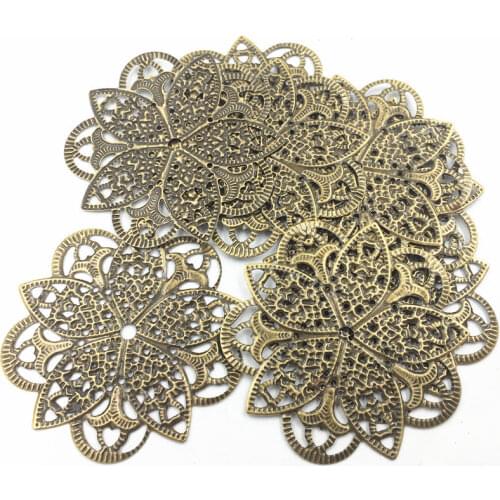 10Pcs Antique Bronze Tone Connectors Embelishment Retro Flower Filigree Wraps Classical Alloy Jewelry DIY Findings 46mm