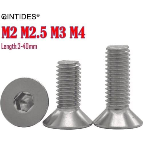 QINTIDES M2 M2.5 M3 M4 Hexagon socket countersunk head cap screw 304/316 stainless steel countersunk head screws flat screws