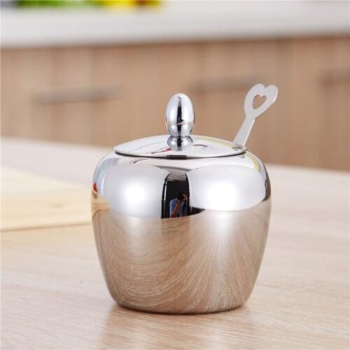 304 Stainless Steel Seasoning Jar Apple-shaped Seasoning Box with Lid with Spoon Seasoning Container Creative Kitchen Supplies