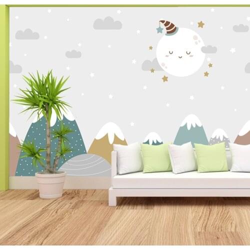 3d Cartoon Mountains Moon Stars Wallpapers for Living Room Bed Kids Walls In Rolls Sticker Contact TV Peel and Stick Home Decor
