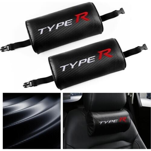 Car Styling Typer logo Carbon Fiber Car Seat Headrest Cushion Neck Pillow For Honda Type R For Civic XR-V HR-V Type R Accord
