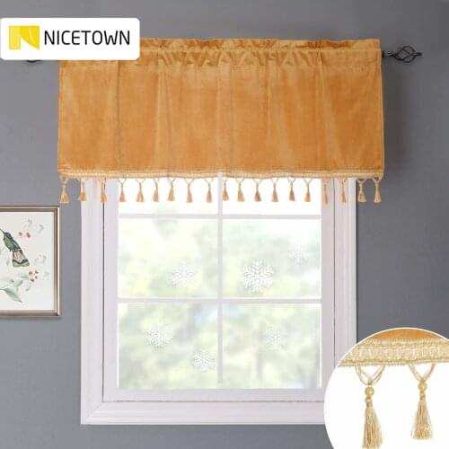 NICETOWN Velvet Window Valances Half Blackout Velvet Textured Curtain Tiers Rod Pocket Tassels Valance for Home Decoration Blind