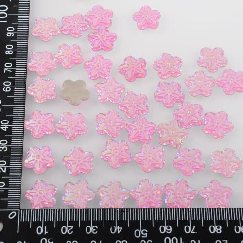 BOLIAO No Hole Glue 40Pcs 14*14mm ( 0.55*0.55in) Flower Shape Resin Pink Rhinestone Flatback Appliques/Craft/Wedding Decoration