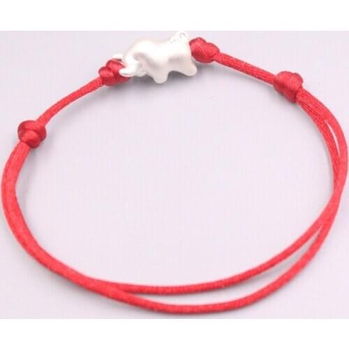 Real Silver Bracelet For Women Man Female Girl Gift Red Rope Weave DIY Luck 1pcs Ox Luck Bracelet