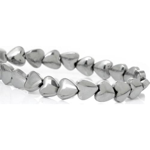 DoreenBeads Created Natural Hematite Beads Heart Silver Color About 6.0mmx6.0mm,Hole about:1.0mm,39.5cm,1 Strand(Approx 71 PCs)