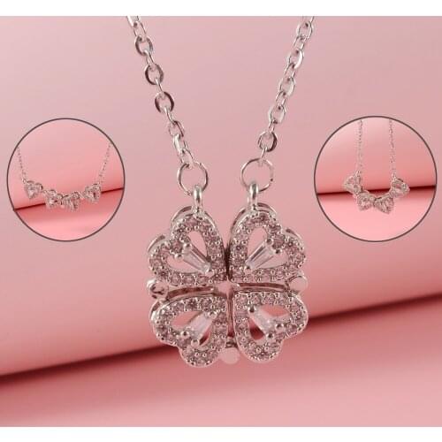 1Pc Heart Clavicle Chain One more Wear Four Four Leaf Clover Pendant Charming Necklace for Women Lucky Gift