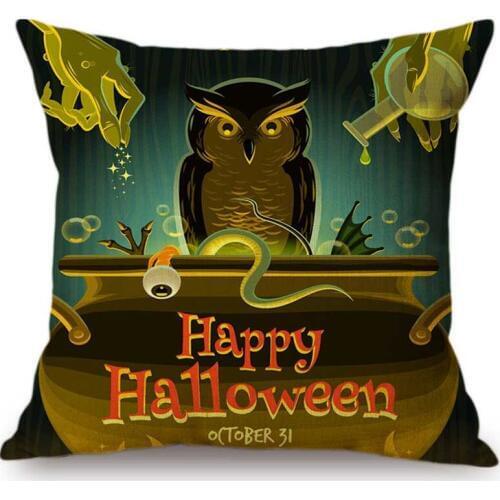 Happy Halloween Party Decorative Black Crow Owl Cartoon Graveyard Home Decor Cushion Cover Sofa Chair Linen Throw Pillow Case