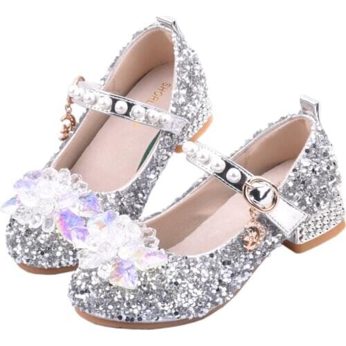 Children Genuine Leather Elsa Sandals Child High Heels Girls Princess Frozen Shoe Chaussure Enfants Sandal Party Shoe Size 25-35