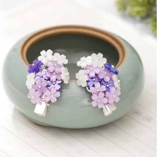 Children Adult Purple Lovely Flower Pattern Decor Ancient Hairpins Han Chinese Clothing Edge Clip Small Hair Accessories LL@17