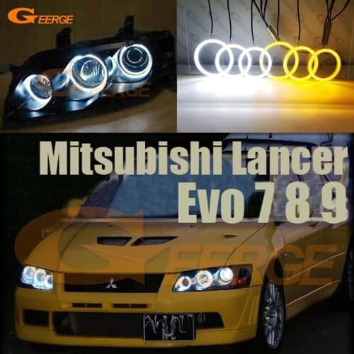 For Mitsubishi Lancer Evo 7 8 9 Ultra Bright Dual Color Switchback Day Light turn signal light SMD LED Angel Eyes halo rings