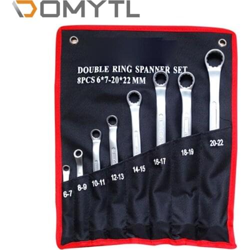 Double-Ended Wrench 8pcs Plum Blossom Metric Hanging Bag 45# Steel Full Polished Heat Treatment Auto Repair Manual Tool