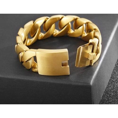 European and American fashion trend jewelry gold 24mm wide titanium steel mens bracelet