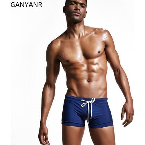 GANYANR Brand Mens Swimming Trunks Sunga Swimwear Swimsuit Bathing Suit Beach Shorts Boxer Racing Competition Nylon Sexy Gay